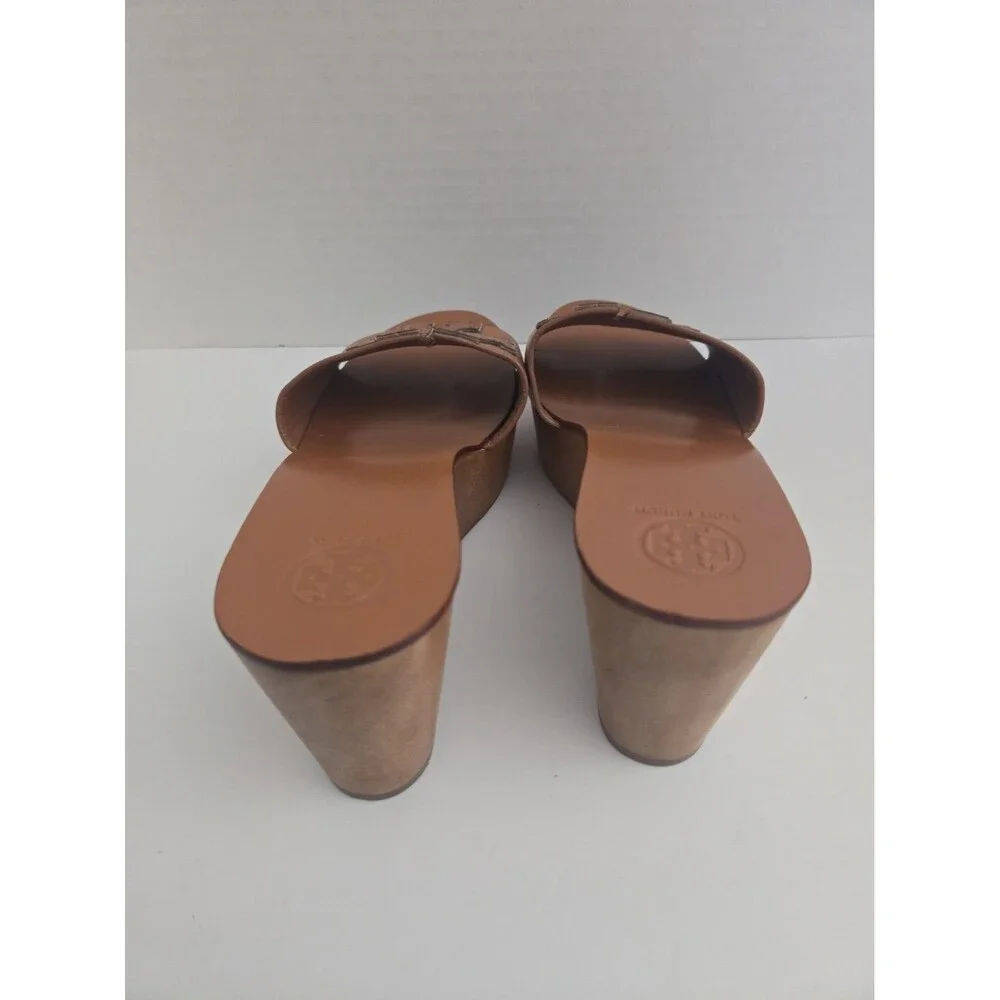 Tory Burch ines brown leather Wedge platform Slide Sandals Women’s Size 6-1/2M